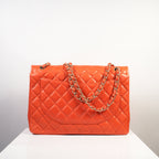 Chanel Orange Quilted Lambskin Leather Classic Maxi Single Flap Bag