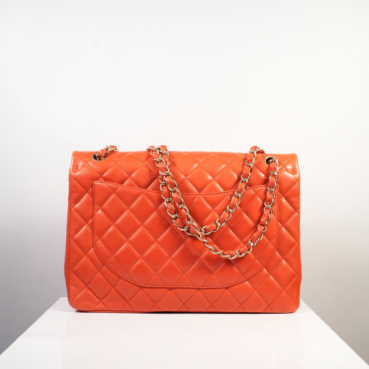 Chanel Orange Quilted Lambskin Leather Classic Maxi Single Flap Bag