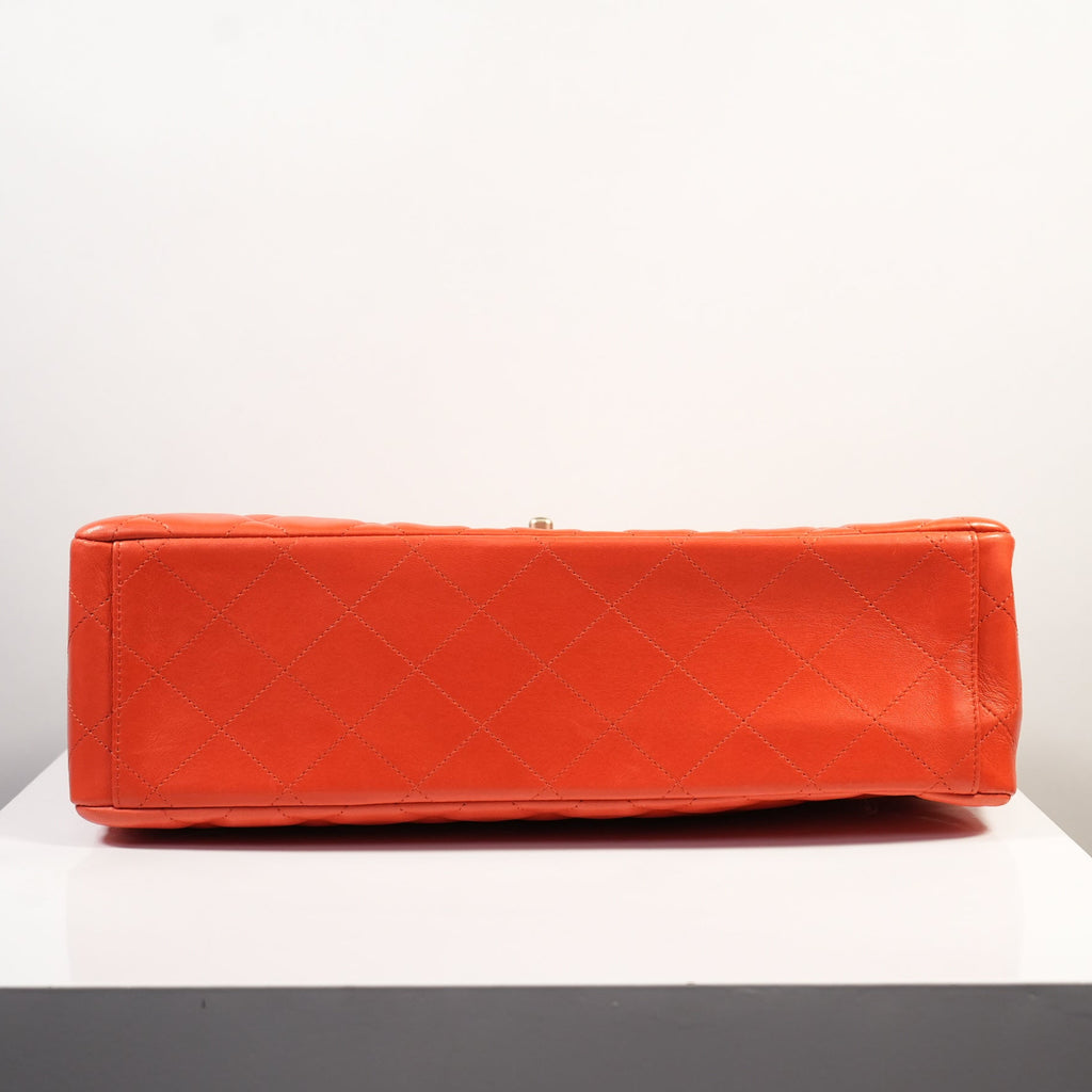 Chanel Orange Quilted Lambskin Leather Classic Maxi Single Flap Bag