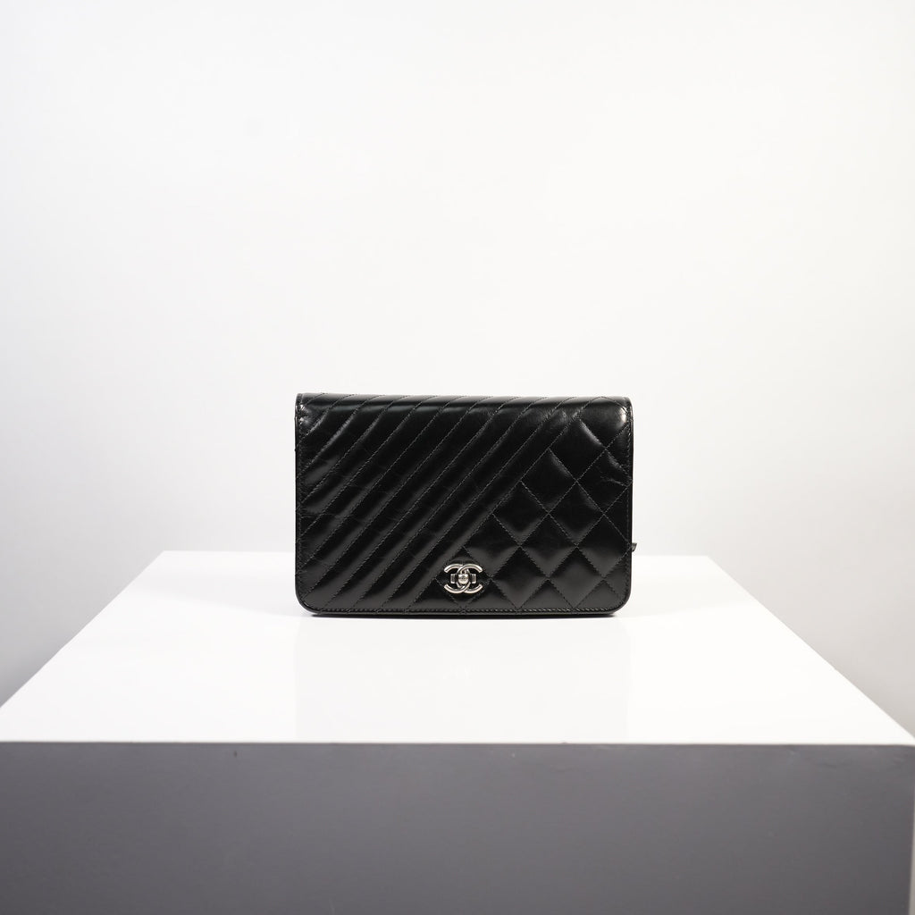 Chanel Coco Boy Wallet on Chain (WOC) Mix of Diagonal Chevron and Diamond Quilting