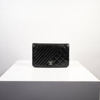 Chanel Coco Boy Wallet on Chain (WOC) Mix of Diagonal Chevron and Diamond Quilting