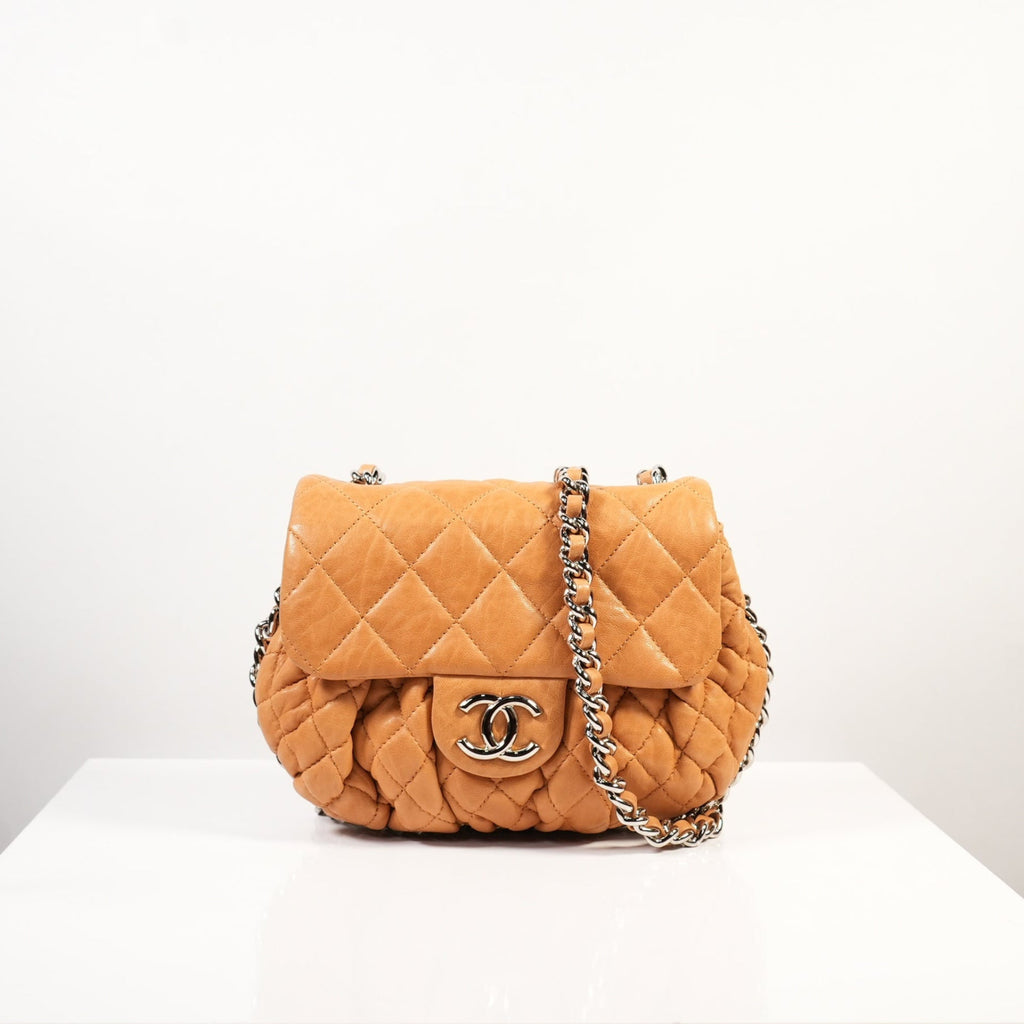 Chanel Tan/Brown Quilted Lambskin Leather Chain Around Mini Messenger Bag