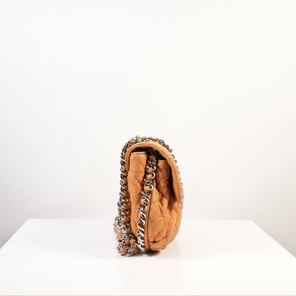 Chanel Tan/Brown Quilted Lambskin Leather Chain Around Mini Messenger Bag