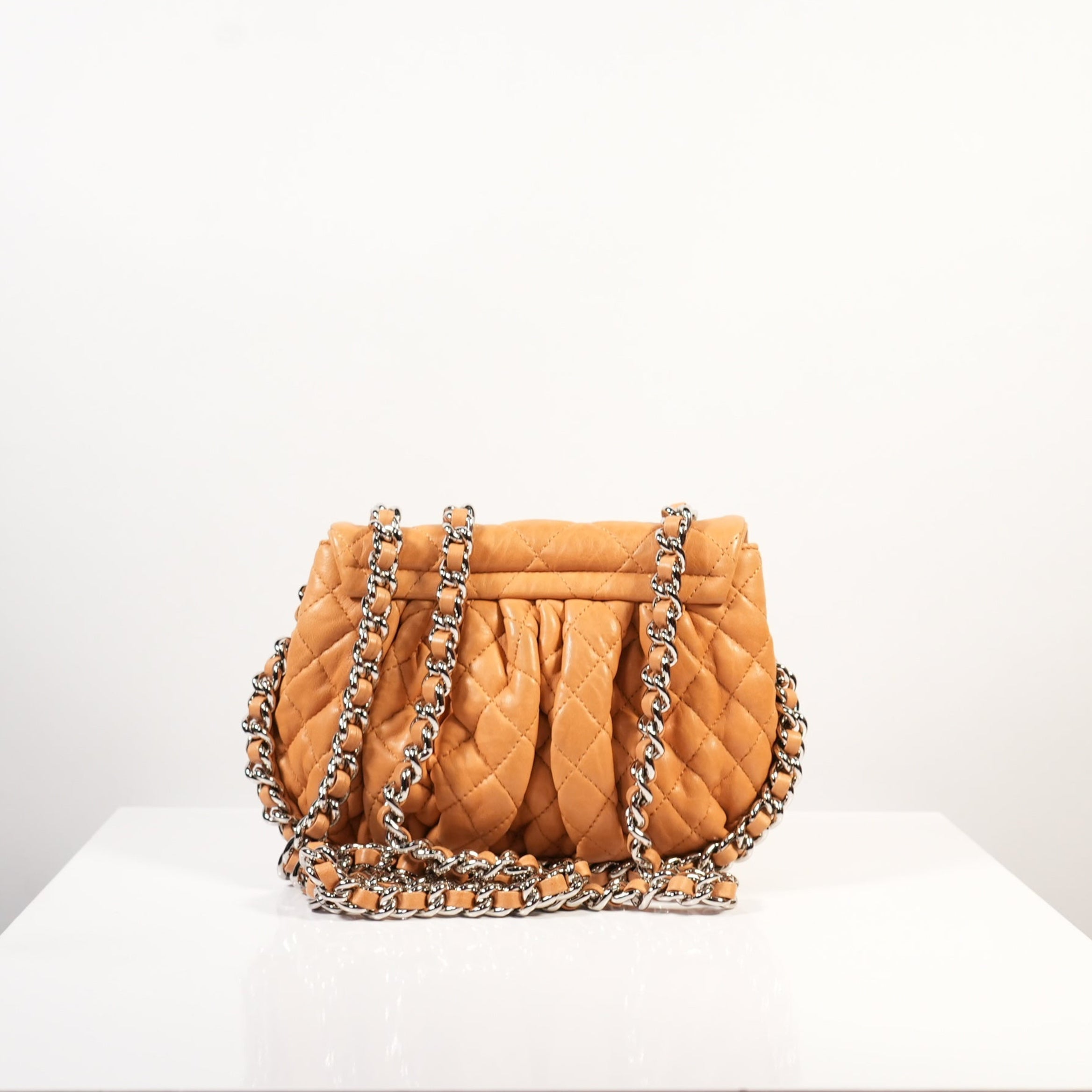 Chanel Tan/Brown Quilted Lambskin Leather Chain Around Mini Messenger Bag