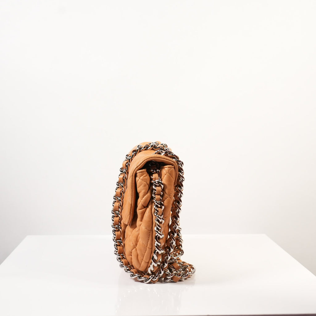 Chanel Tan/Brown Quilted Lambskin Leather Chain Around Mini Messenger Bag