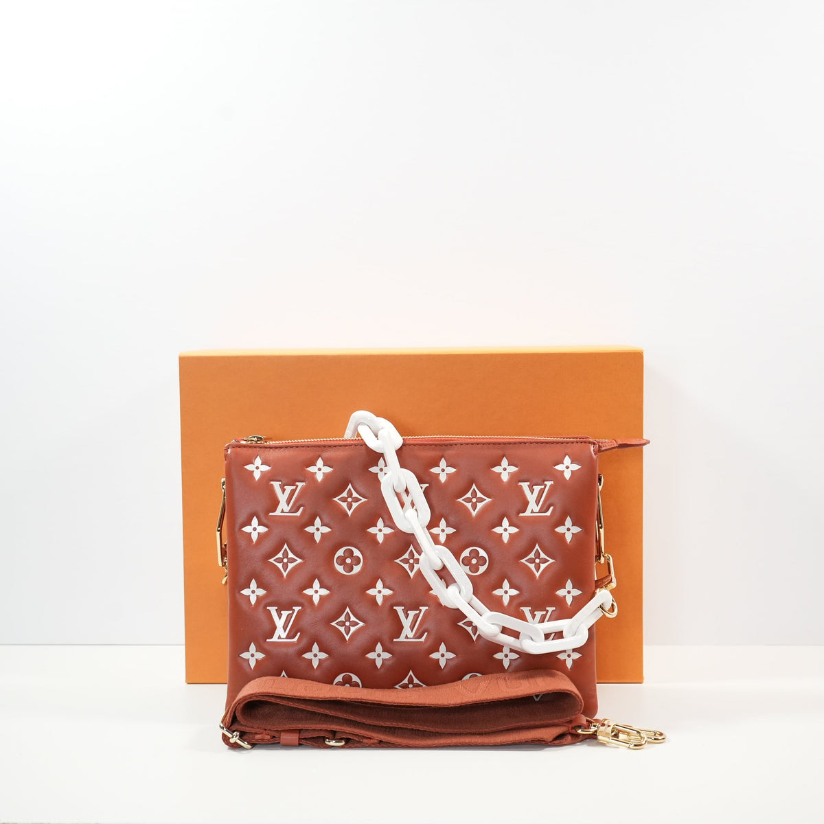 Louis Vuitton Coussin PM (Full Set) in Terracotta Monogram Embossed Lambskin (2 straps