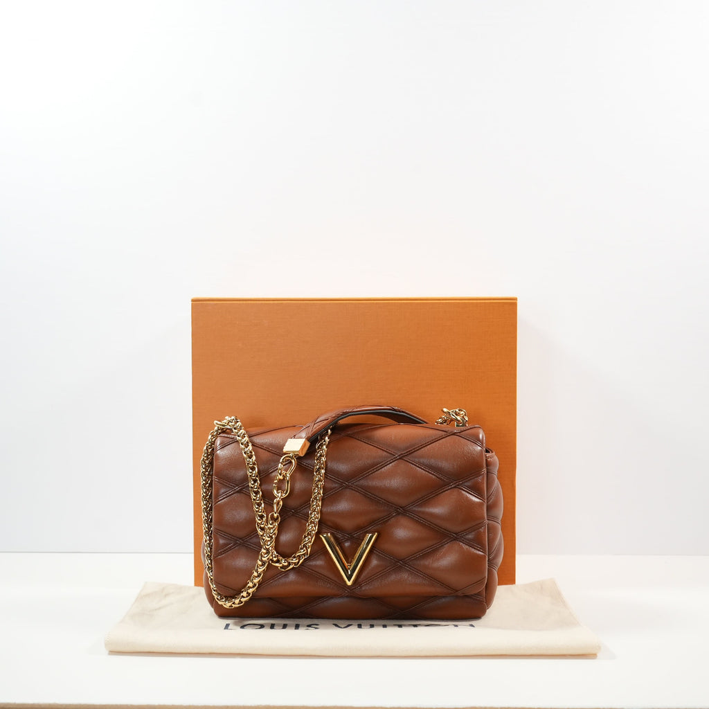 Louis Vuitton GO-14 MM Malletage Brown Leather Bag Twist Lock (Full Set)
