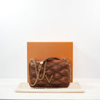 Louis Vuitton GO-14 MM Malletage Brown Leather Bag Twist Lock (Full Set)