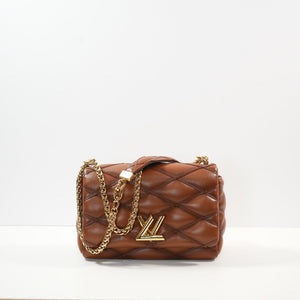 Louis Vuitton GO-14 MM Malletage Brown Leather Bag Twist Lock (Full Set)