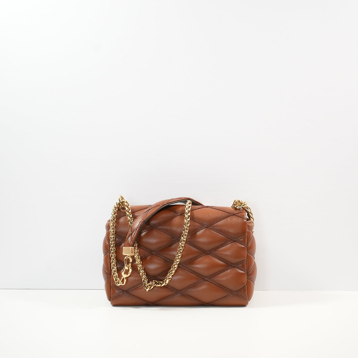 Louis Vuitton GO-14 MM Malletage Brown Leather Bag Twist Lock (Full Set)