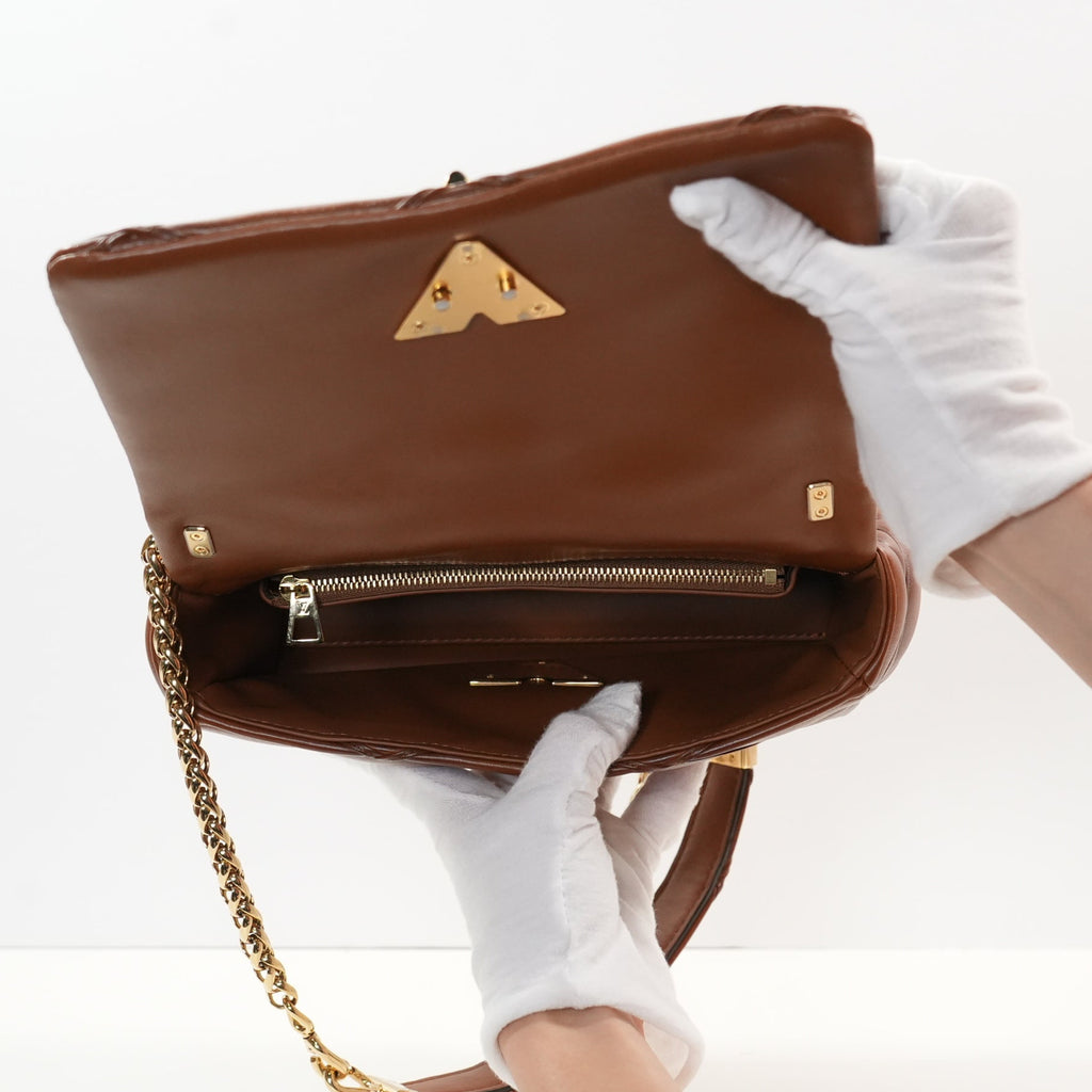 Louis Vuitton GO-14 MM Malletage Brown Leather Bag Twist Lock (Full Set)