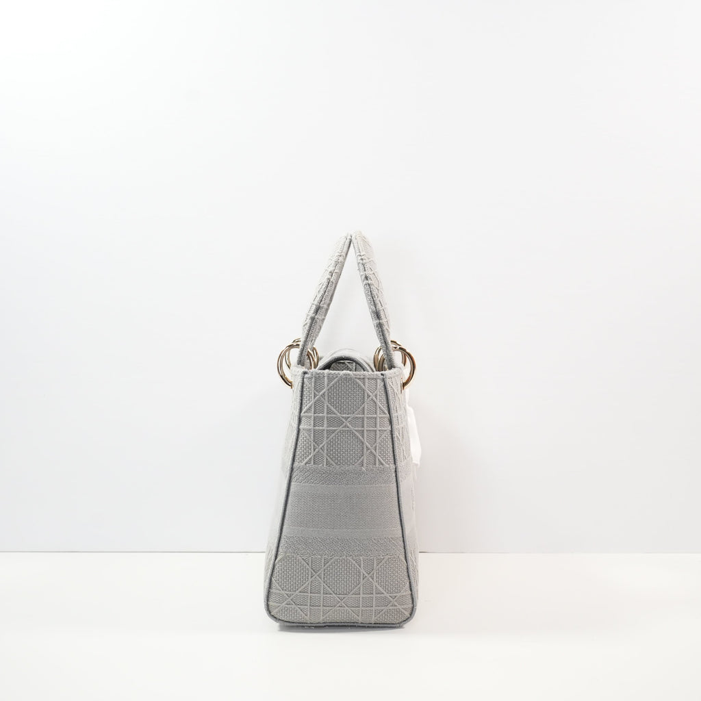 Christian Dior Grey Lady Dior Embroidered Canvas w/ Dust Bag