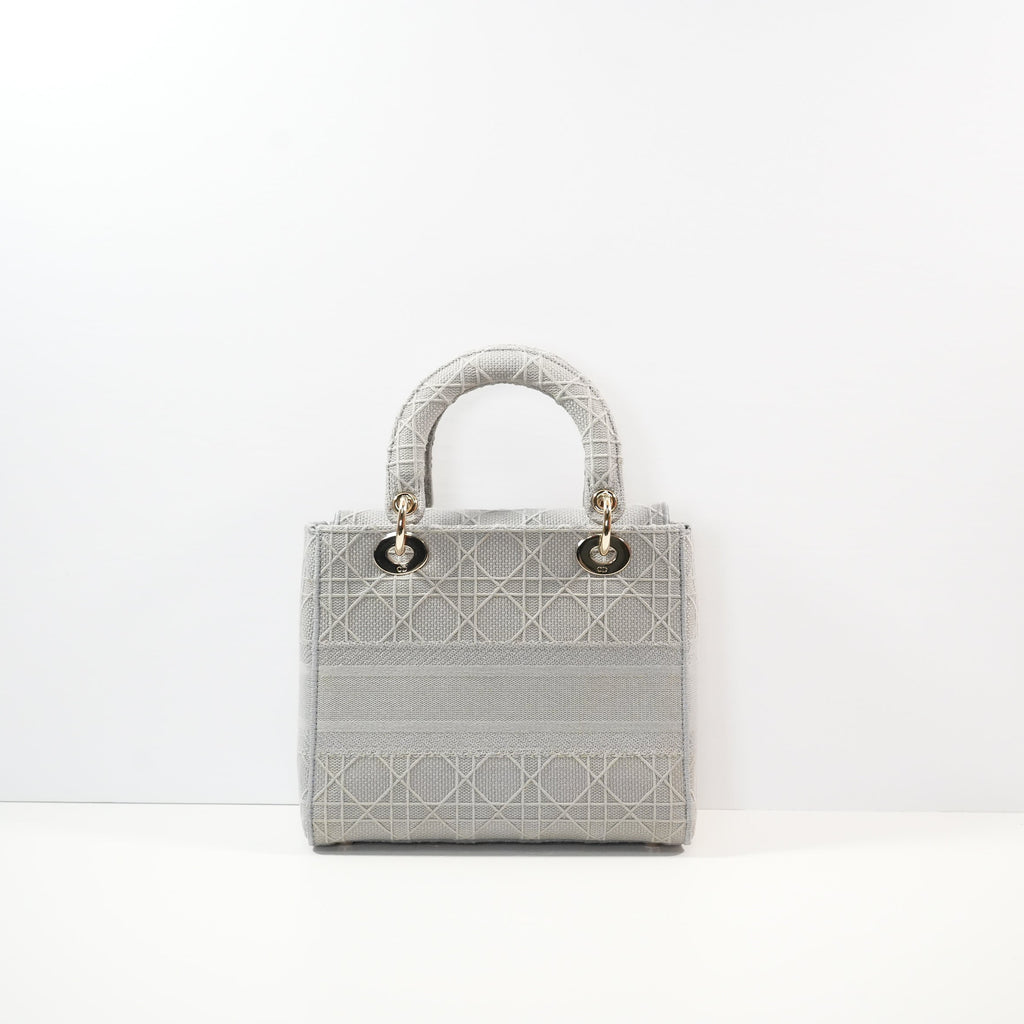 Christian Dior Grey Lady Dior Embroidered Canvas w/ Dust Bag
