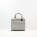 Christian Dior Grey Lady Dior Embroidered Canvas w/ Dust Bag