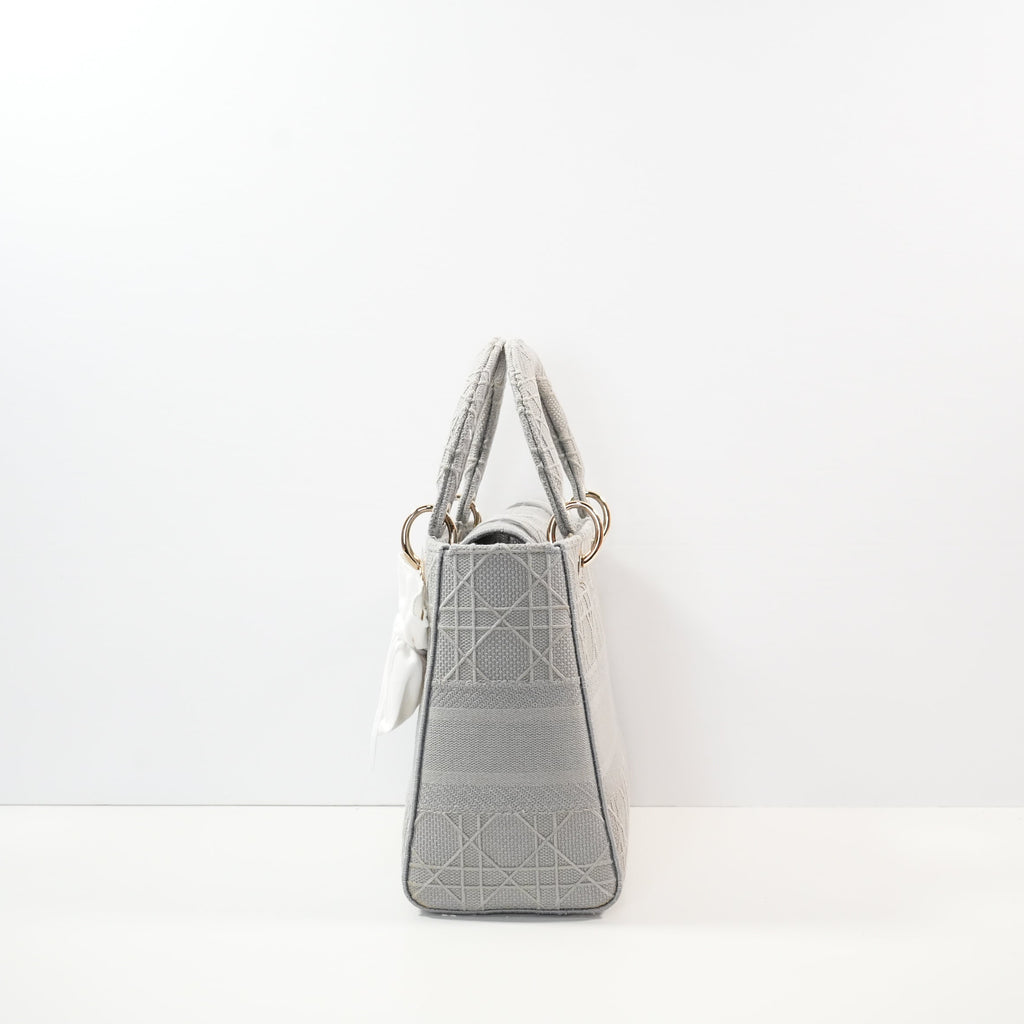 Christian Dior Grey Lady Dior Embroidered Canvas w/ Dust Bag