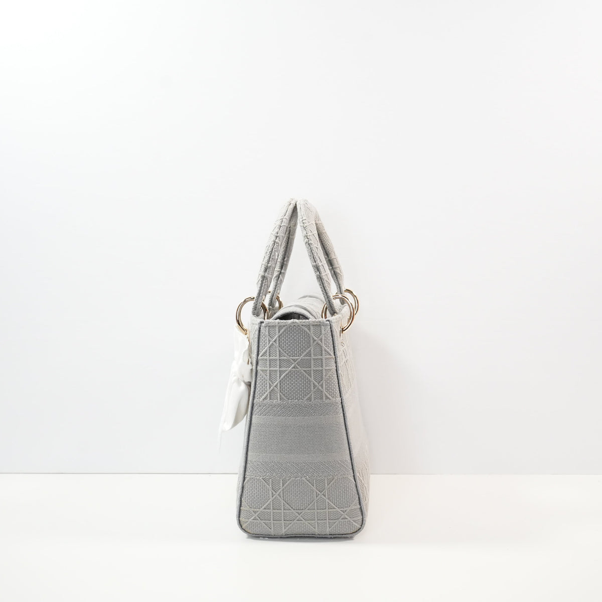 Christian Dior Grey Lady Dior Embroidered Canvas w/ Dust Bag