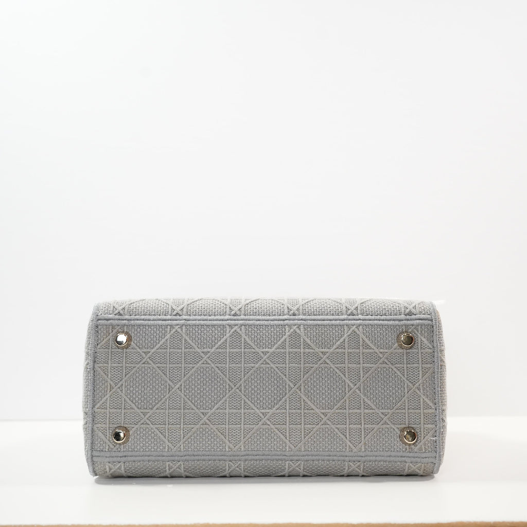 Christian Dior Grey Lady Dior Embroidered Canvas w/ Dust Bag