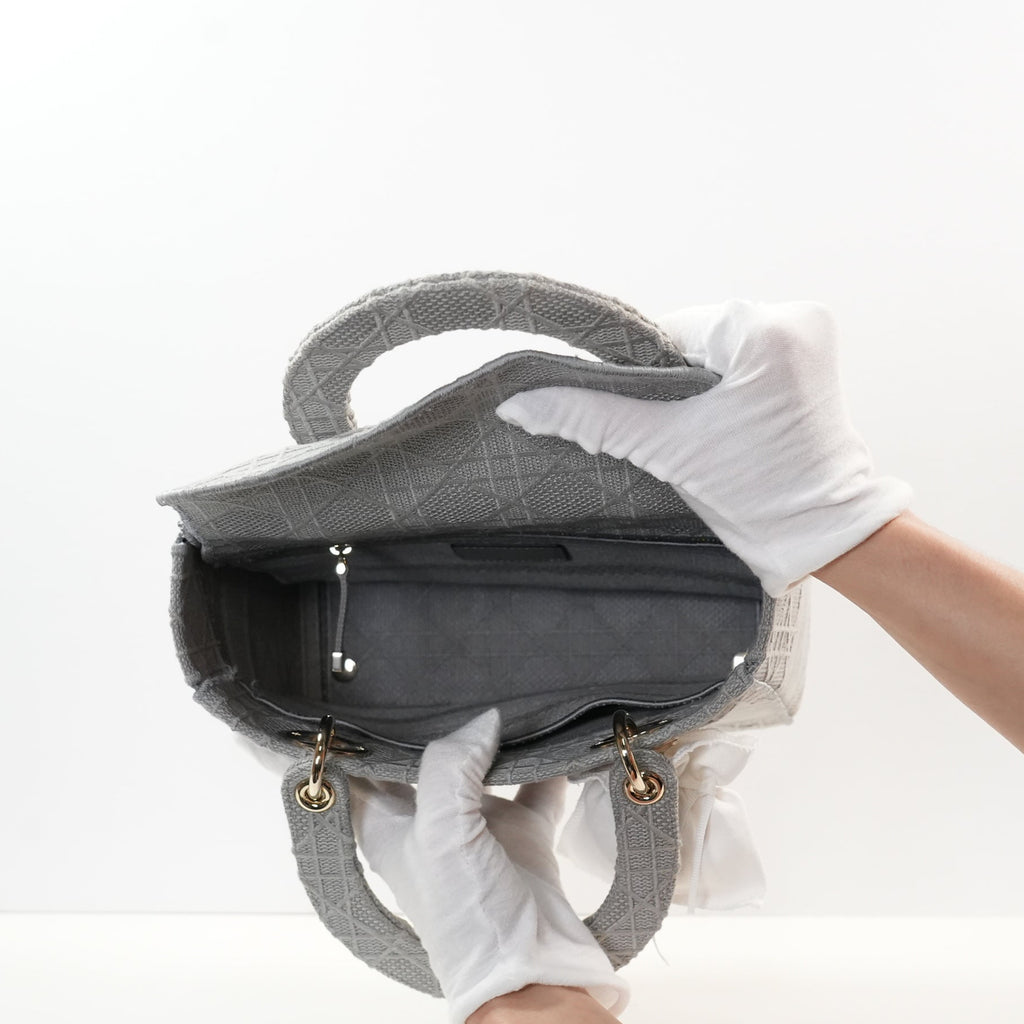 Christian Dior Grey Lady Dior Embroidered Canvas w/ Dust Bag