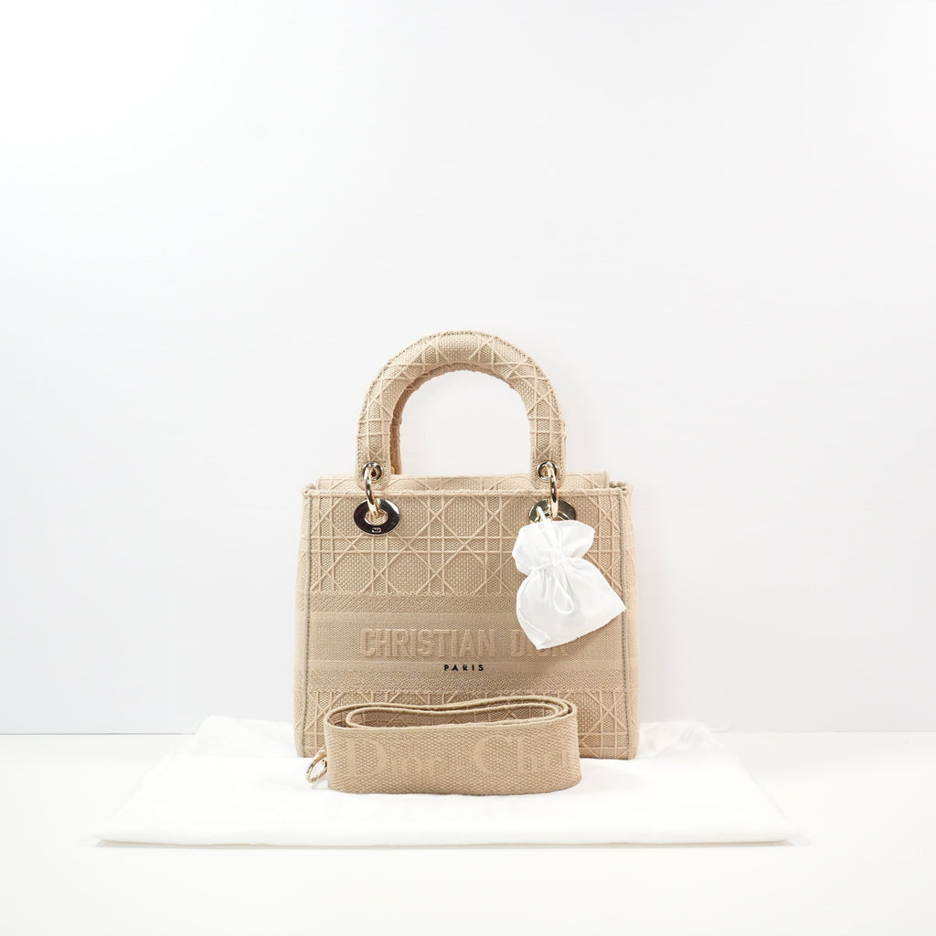 Christian Dior Biege Lady Dior Embroidered Canvas w/ Dust Bag