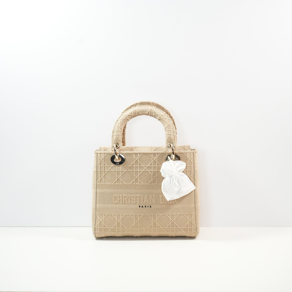 Christian Dior Biege Lady Dior Embroidered Canvas w/ Dust Bag
