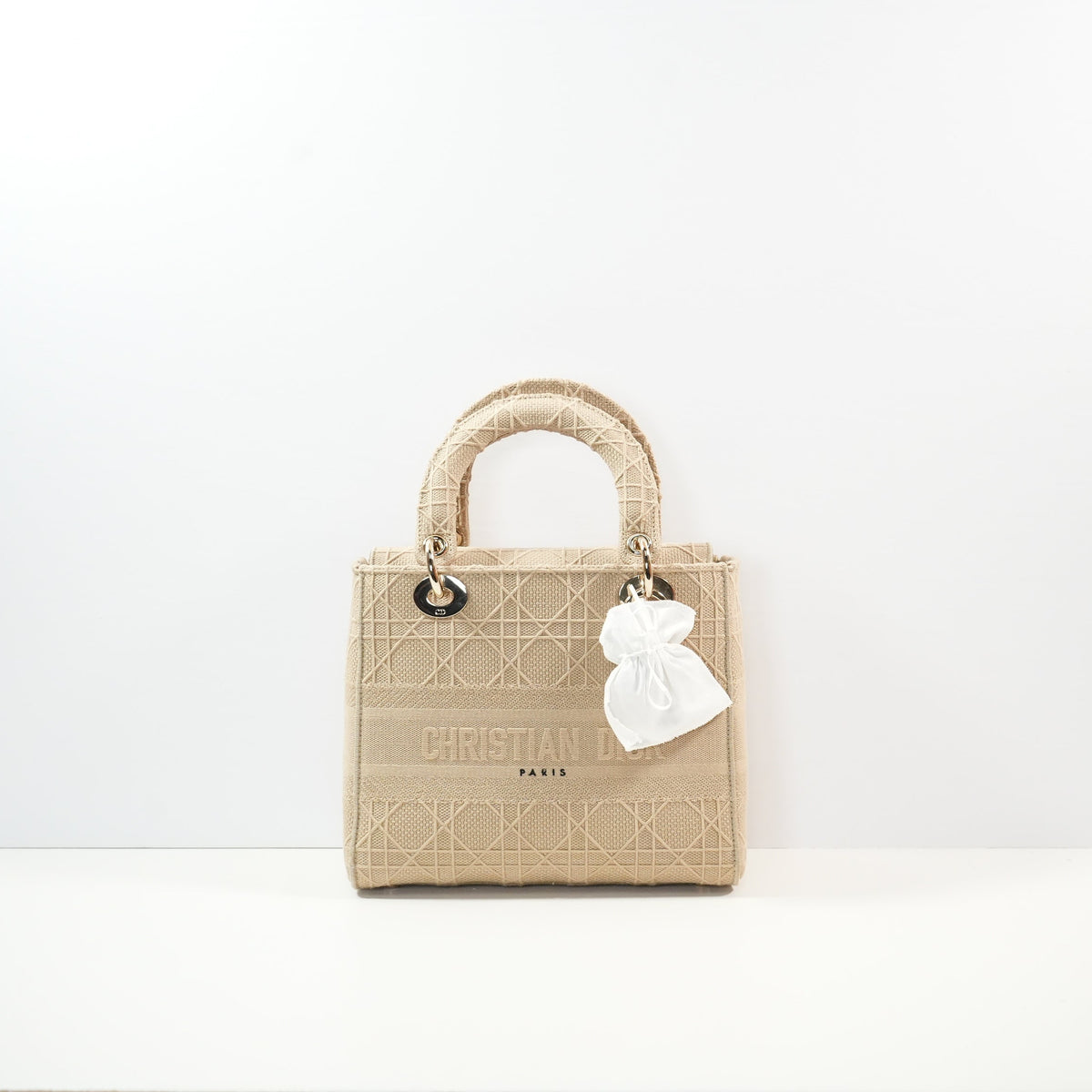 Christian Dior Biege Lady Dior Embroidered Canvas w/ Dust Bag