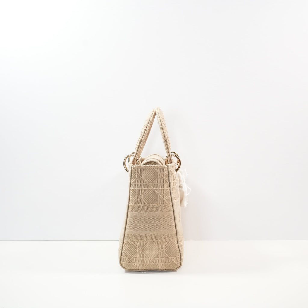 Christian Dior Biege Lady Dior Embroidered Canvas w/ Dust Bag
