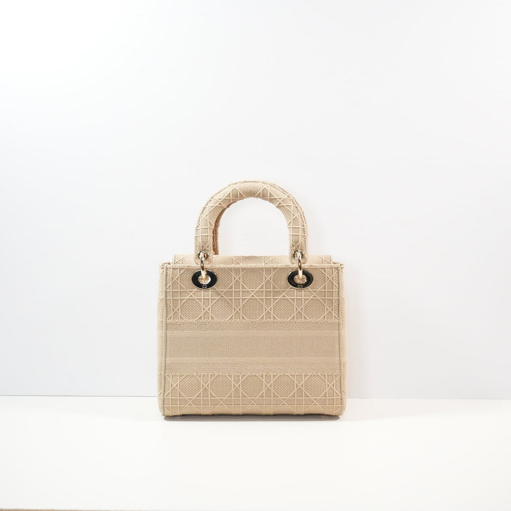 Christian Dior Biege Lady Dior Embroidered Canvas w/ Dust Bag