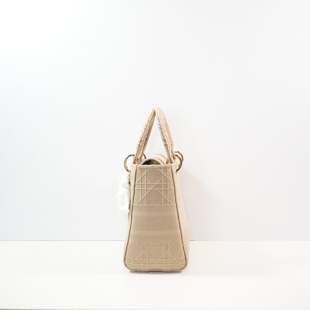 Christian Dior Biege Lady Dior Embroidered Canvas w/ Dust Bag