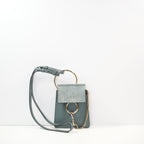 Chloe Suede Blue Grey Calfskin Top Handle Crossbody With Dust Bag