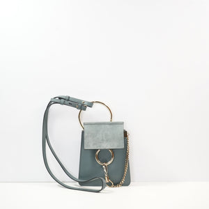 Chloe Suede Blue Grey Calfskin Top Handle Crossbody With Dust Bag