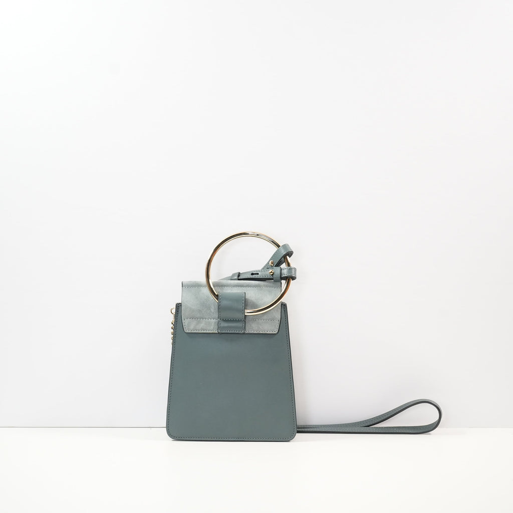 Chloe Suede Blue Grey Calfskin Top Handle Crossbody With Dust Bag
