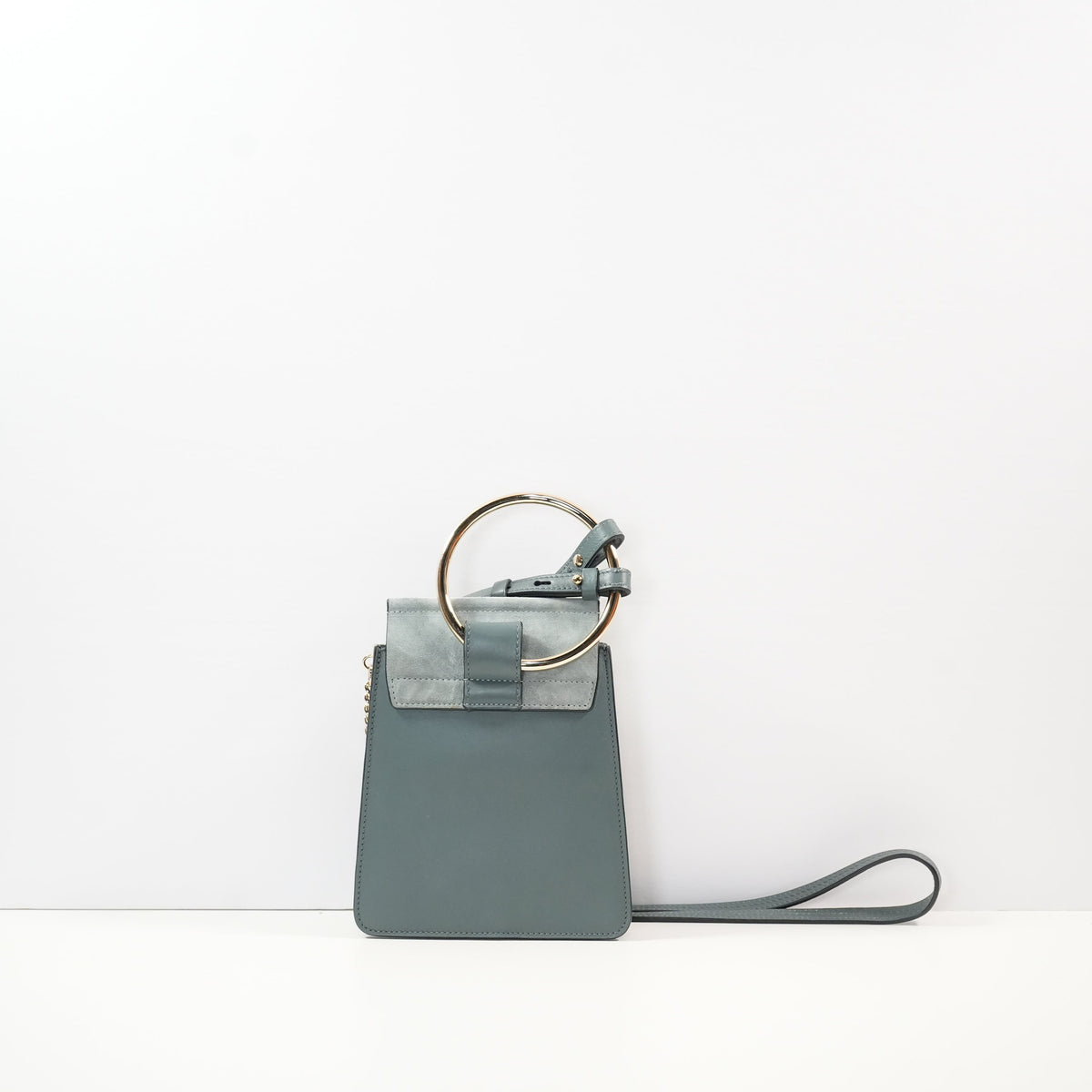 Chloe Suede Blue Grey Calfskin Top Handle Crossbody With Dust Bag