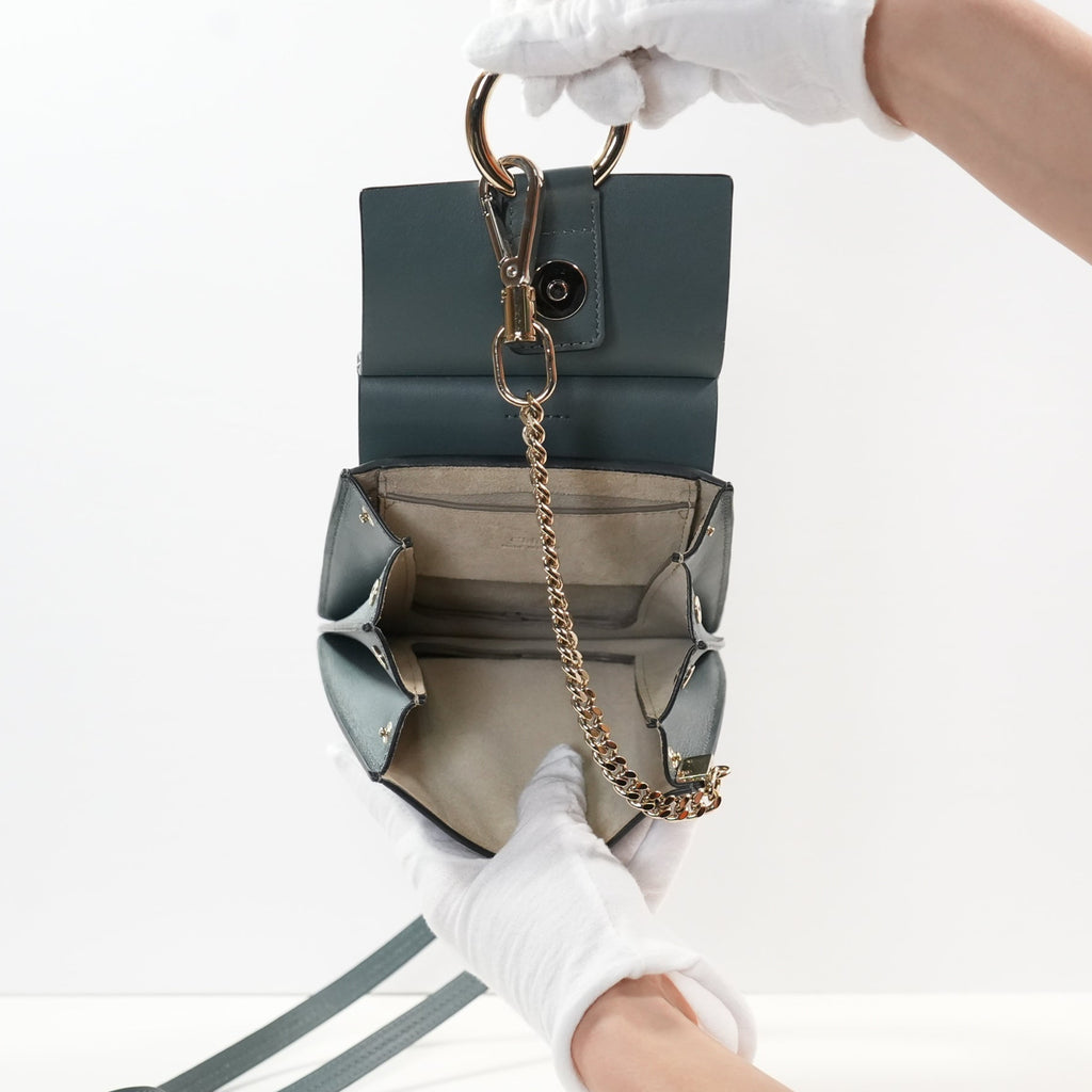 Chloe Suede Blue Grey Calfskin Top Handle Crossbody With Dust Bag