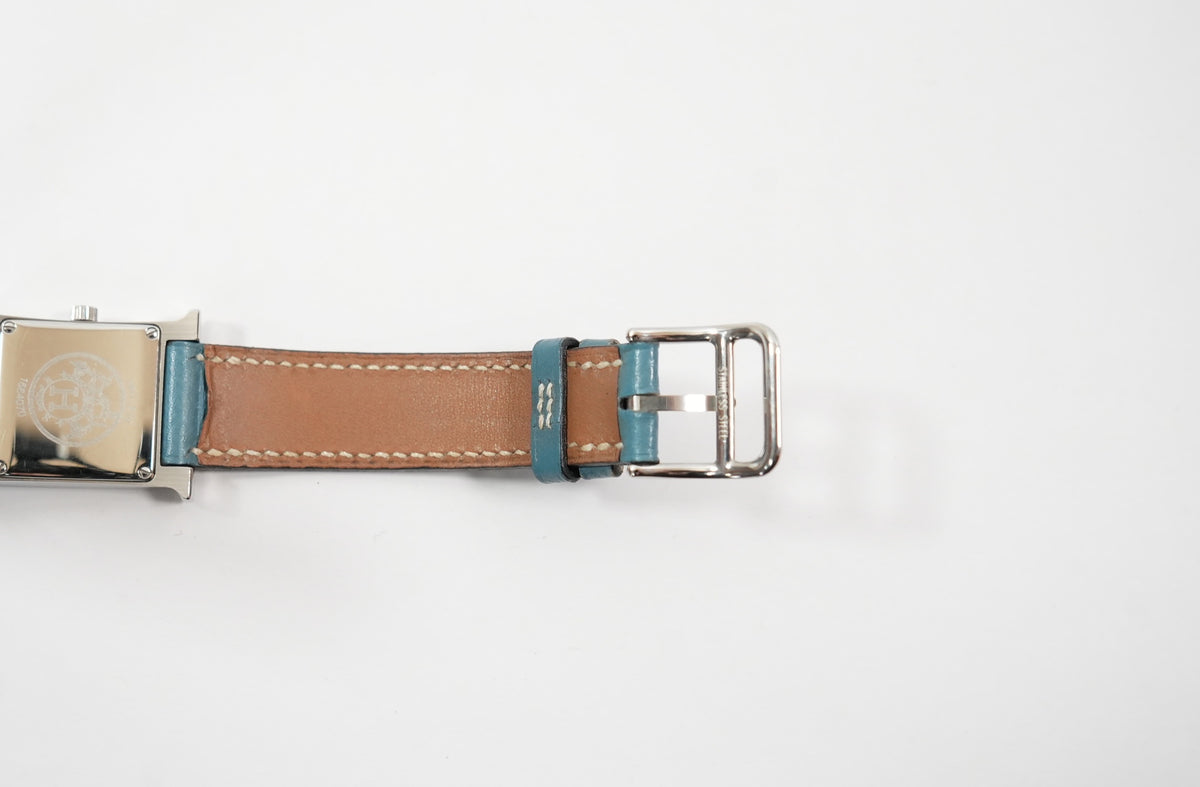 Hermes Heure H Blue Leather Watch 21MM Full Set