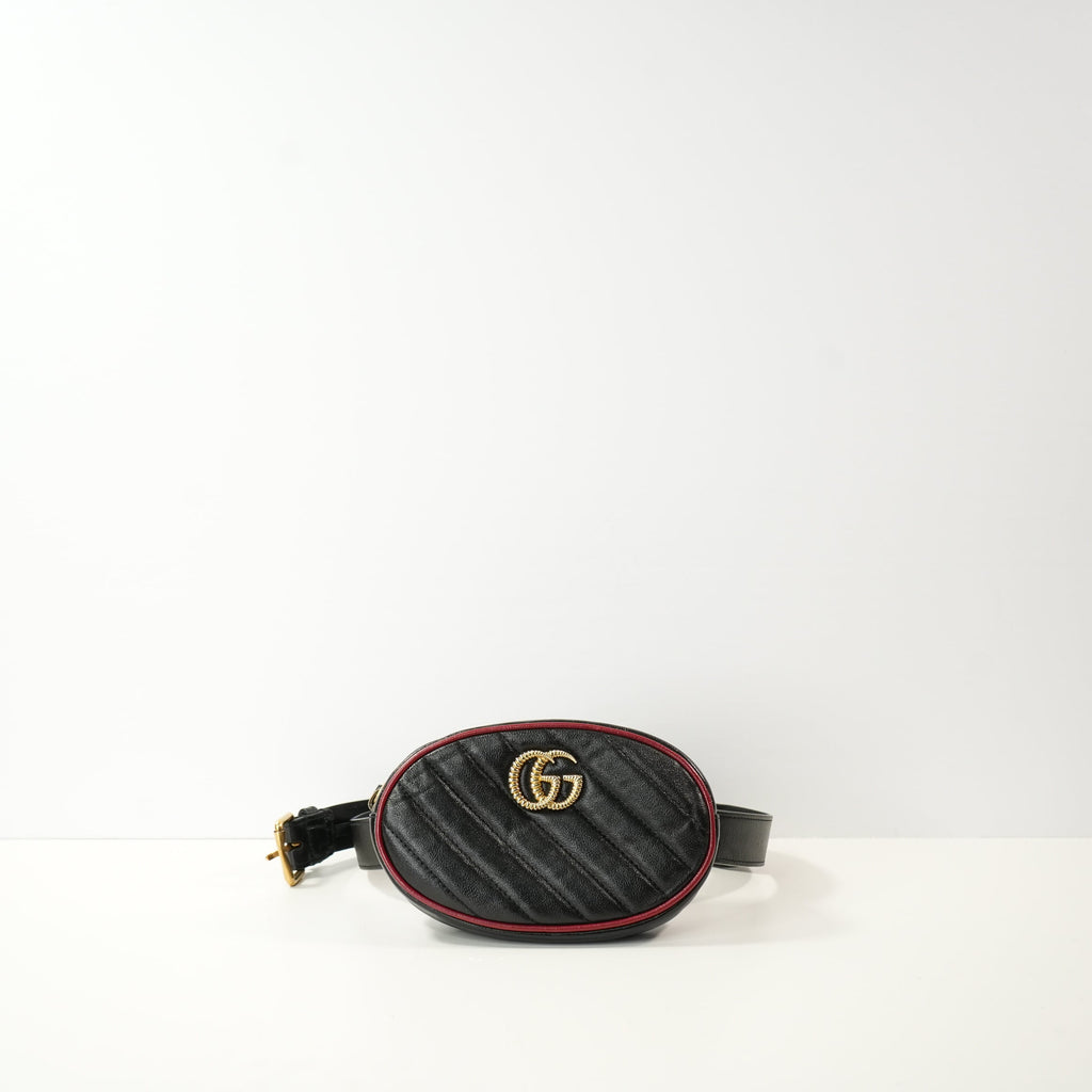Gucci GG Marmont Torchon Belt Bag in black with a red trim