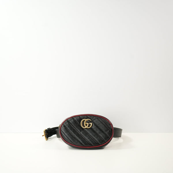 Gucci GG Marmont Torchon Belt Bag in black with a red trim