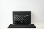 Chanel Double Flap Bag (Med)(Full Set) in black quilted lambskin with silver hardware
