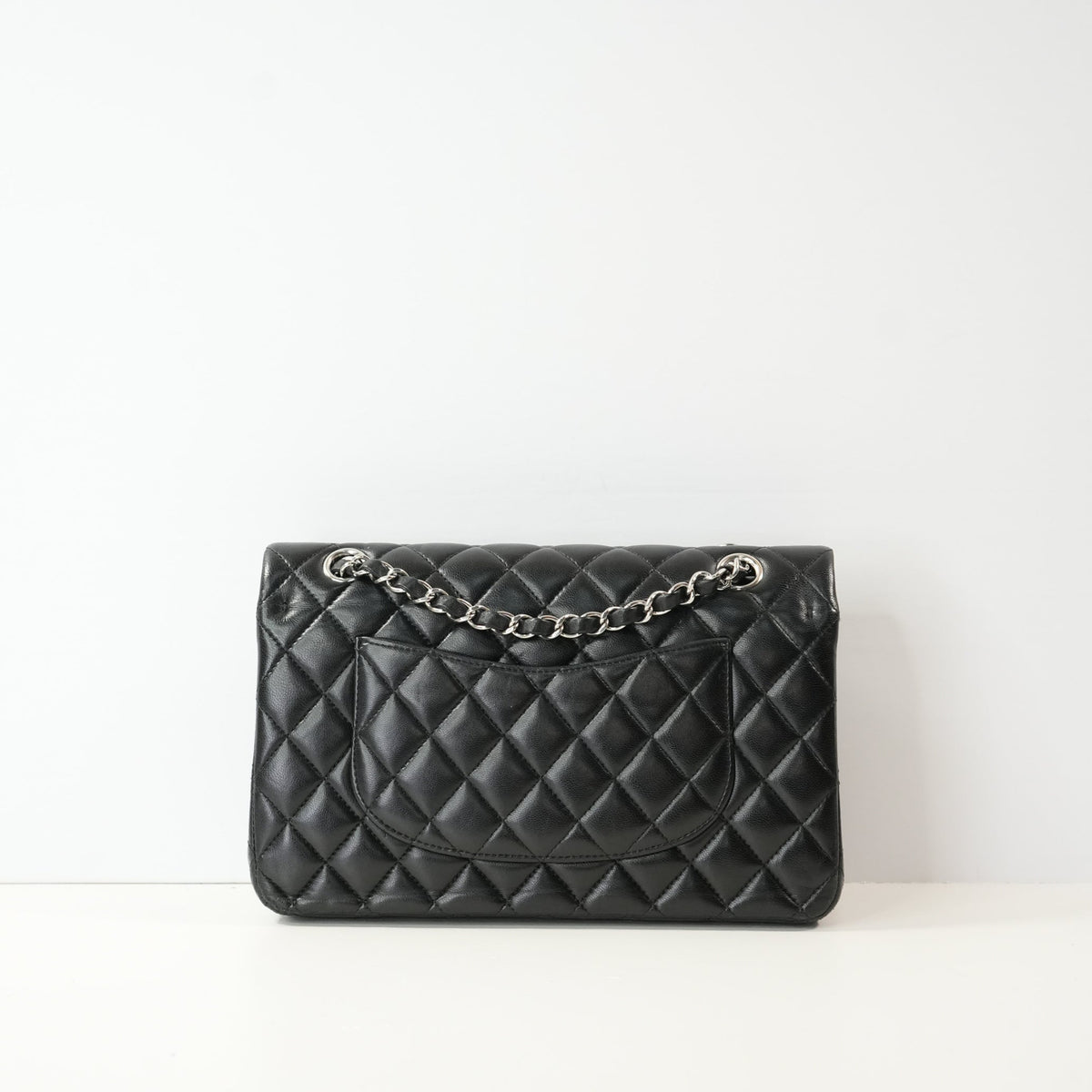 Chanel Double Flap Bag (Med)(Full Set) in black quilted lambskin with silver hardware