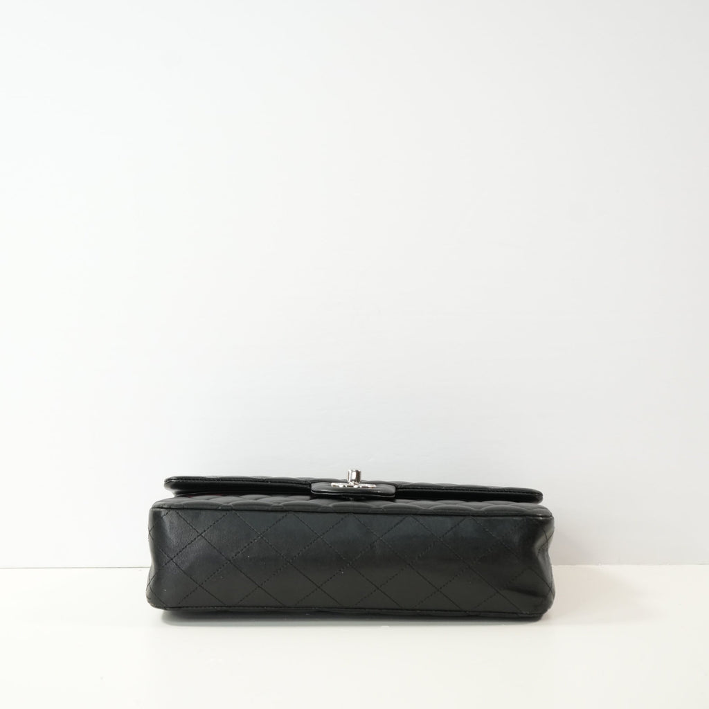 Chanel Double Flap Bag (Med)(Full Set) in black quilted lambskin with silver hardware