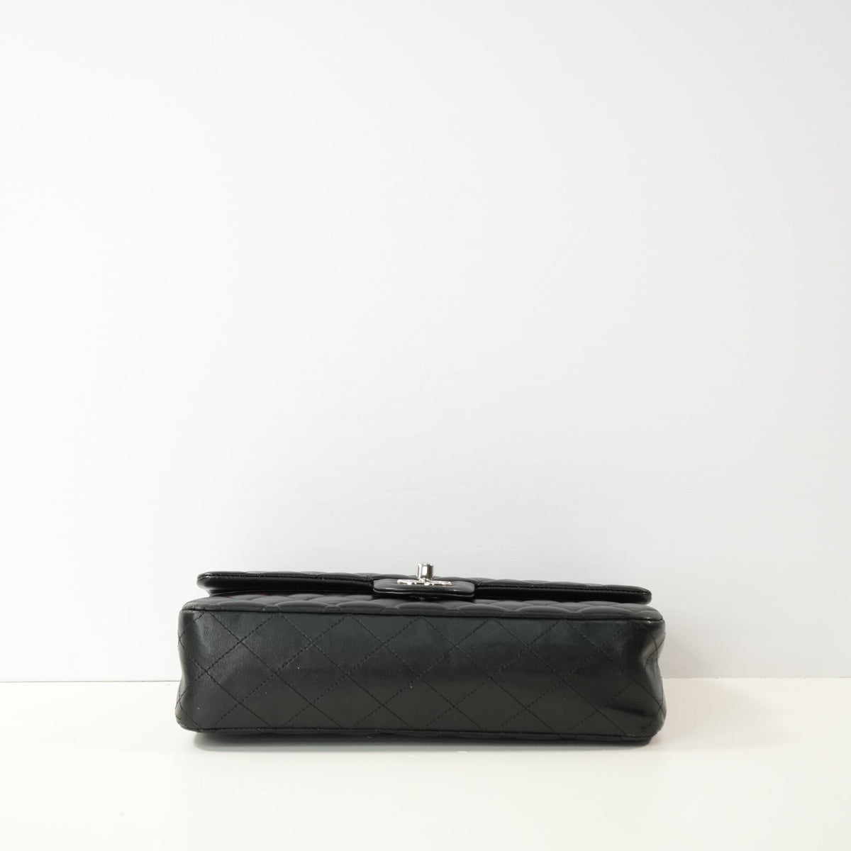 Chanel Double Flap Bag (Med)(Full Set) in black quilted lambskin with silver hardware