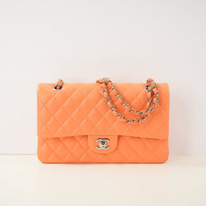 Chanel Quilted Lambskin Classic Double Flap In Vibrant Orange (M)