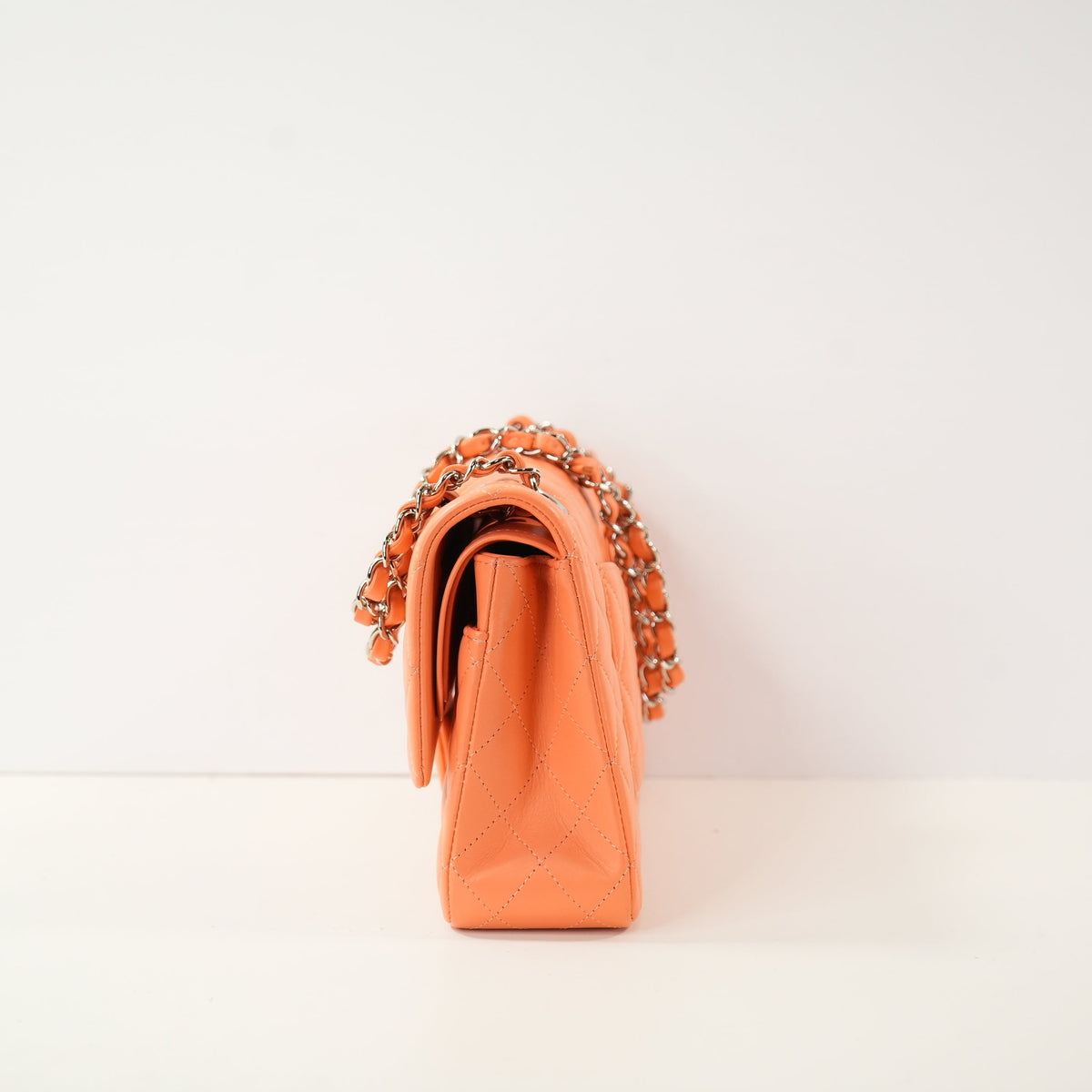 Chanel Quilted Lambskin Classic Double Flap In Vibrant Orange (M)