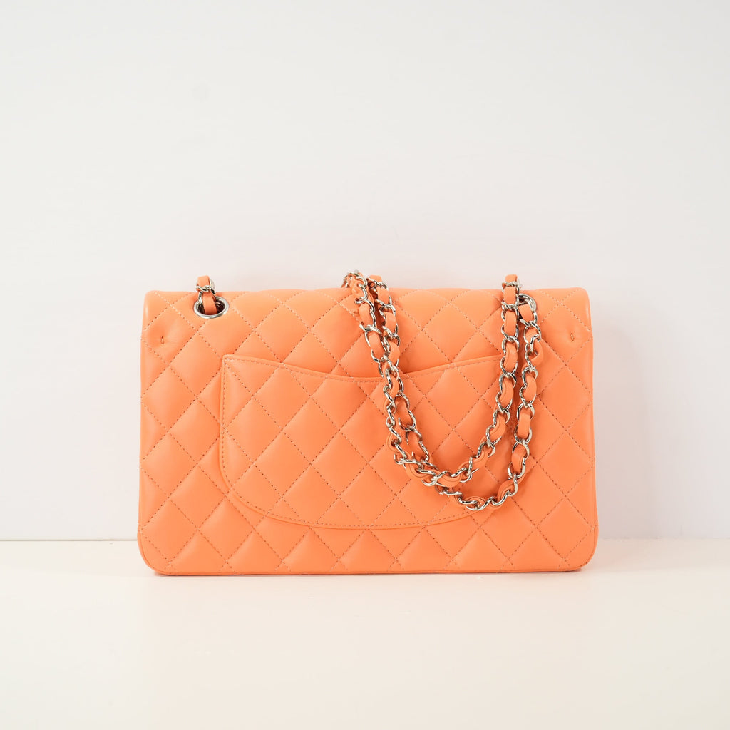 Chanel Quilted Lambskin Classic Double Flap In Vibrant Orange (M)