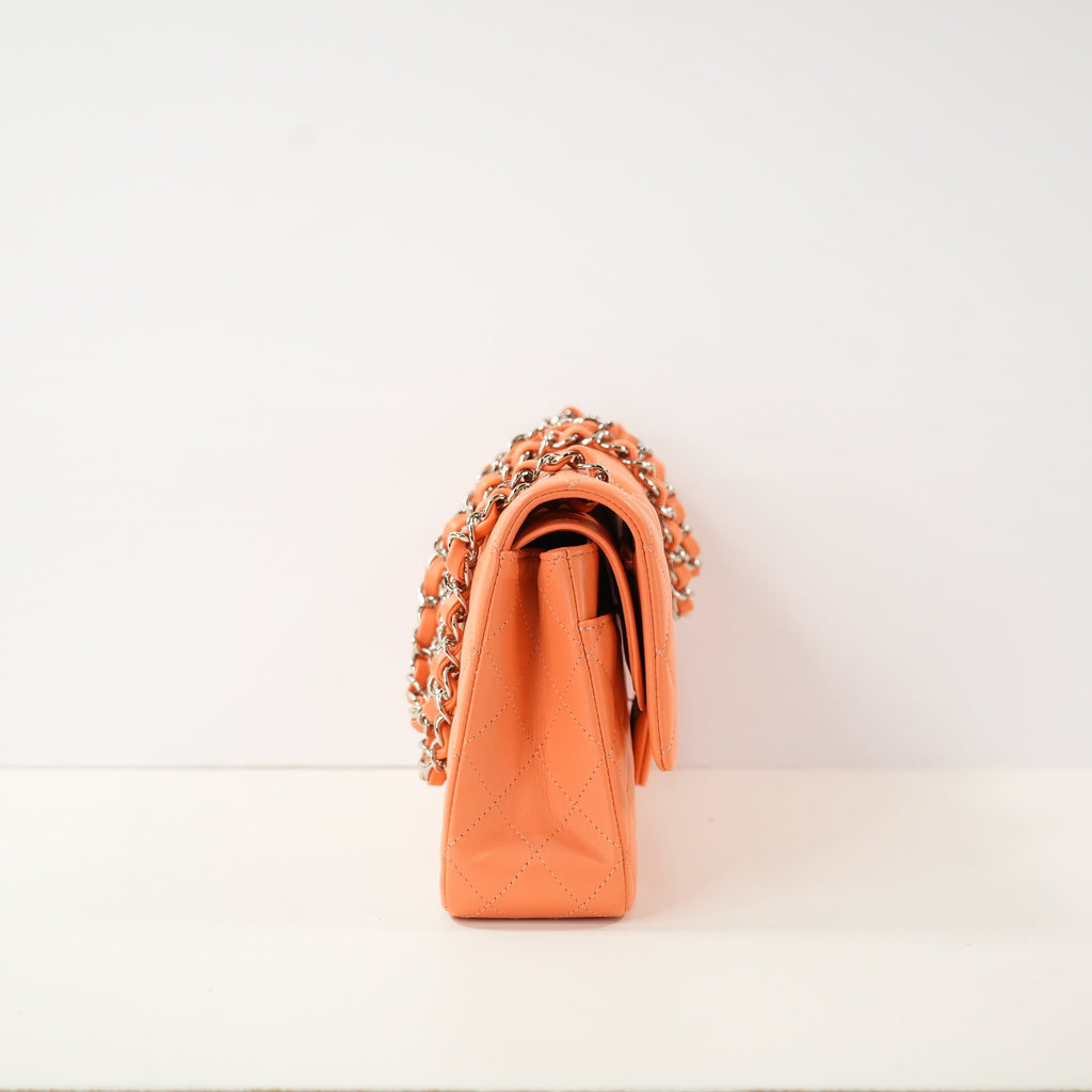 Chanel Quilted Lambskin Classic Double Flap In Vibrant Orange (M)