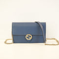 Gucci Dollar Blue Calfskin Interlocking G Wallet On Chain Gold Hardware