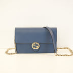 Gucci Dollar Blue Calfskin Interlocking G Wallet On Chain Gold Hardware