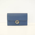 Gucci Dollar Blue Calfskin Interlocking G Wallet On Chain Gold Hardware