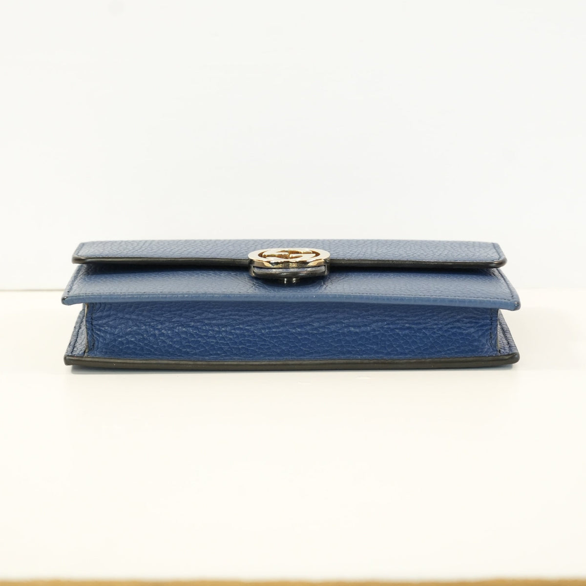 Gucci Dollar Blue Calfskin Interlocking G Wallet On Chain Gold Hardware