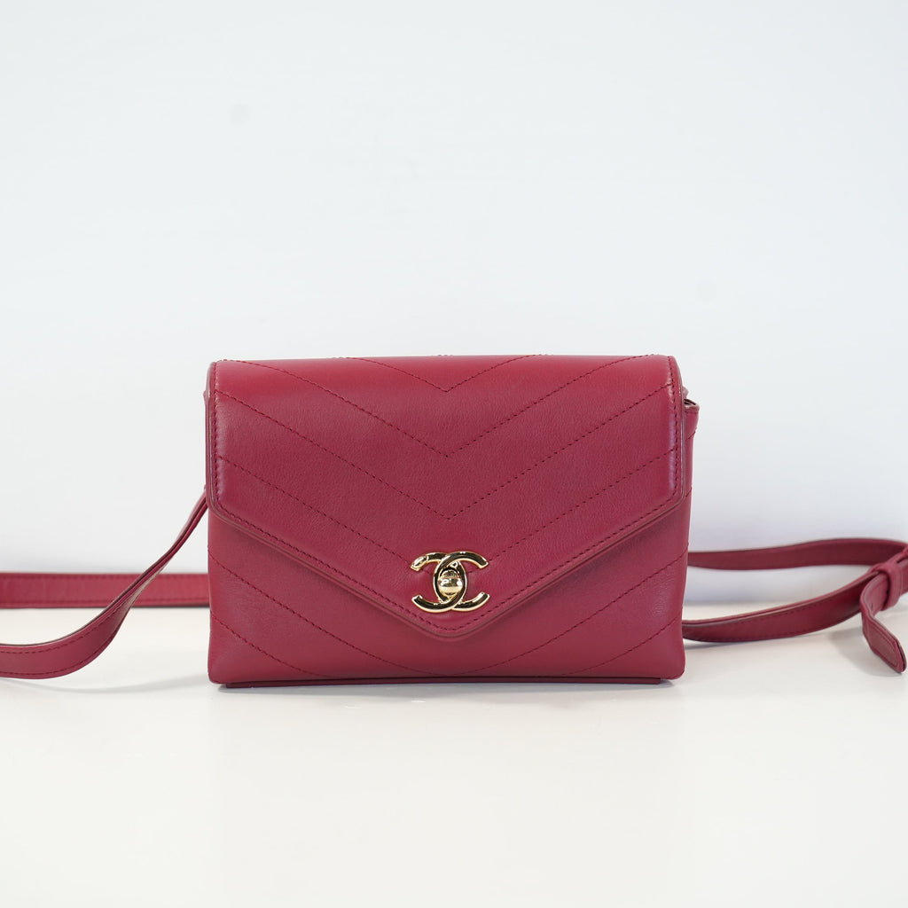 Chanel Burgundy Cheveron Leather Envelope Bag W/Dustbag