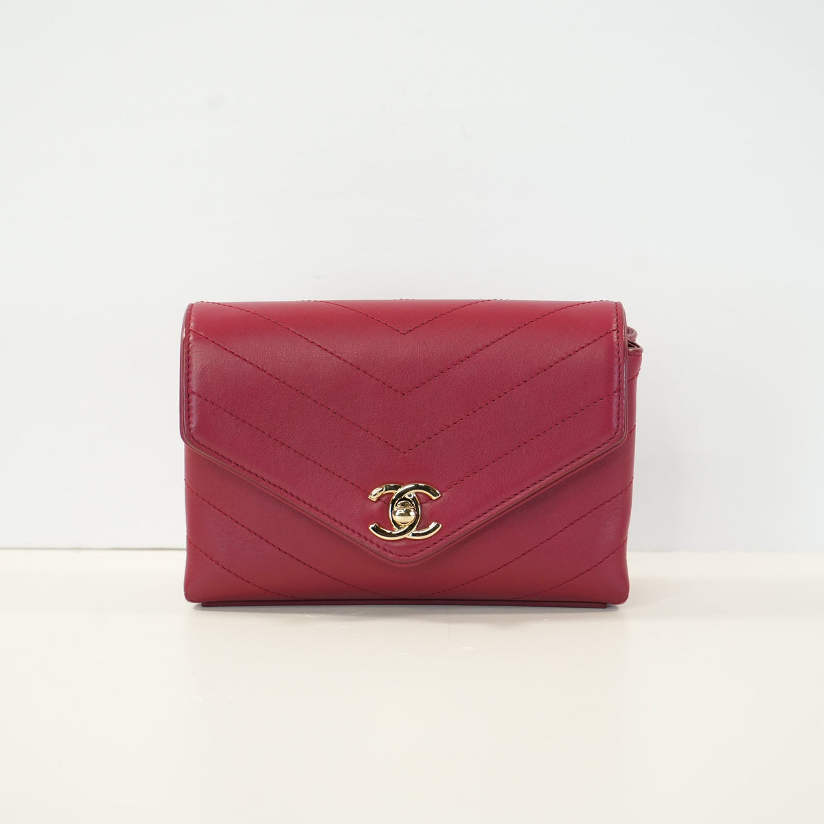 Chanel Burgundy Cheveron Leather Envelope Bag W/Dustbag